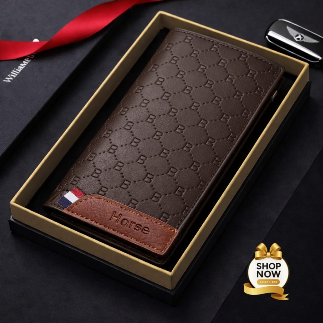 Premium Leather Long Wallet for Men – Stylish Embossed Design Card Holder & Cash Organizer