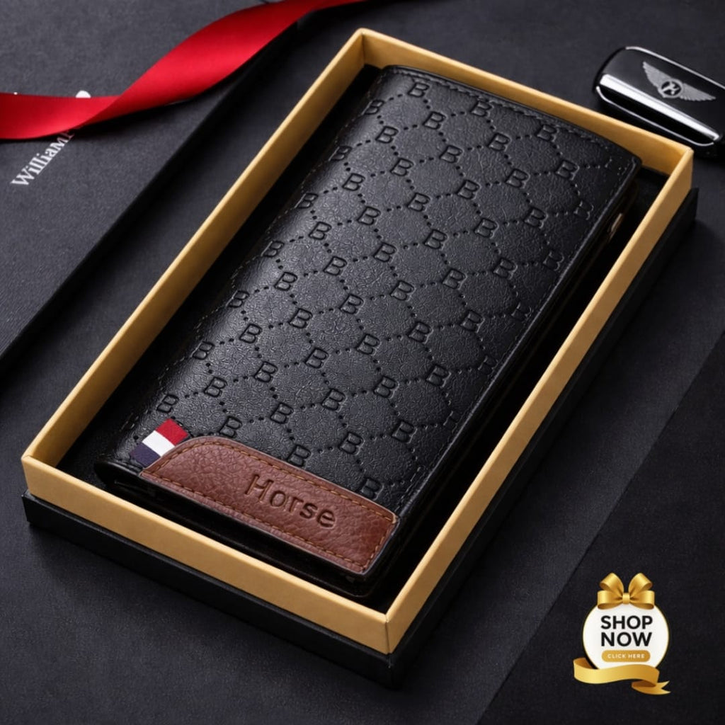 Premium Leather Long Wallet for Men – Stylish Embossed Design Card Holder & Cash Organizer