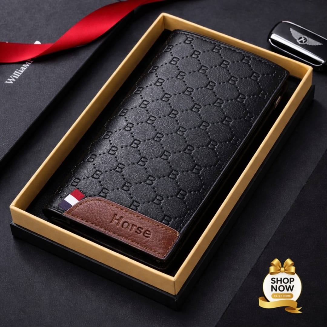 Premium Leather Long Wallet for Men – Stylish Embossed Design Card Holder & Cash Organizer