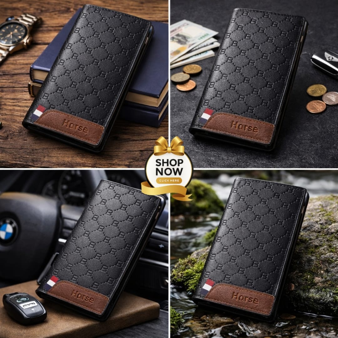 Premium Leather Long Wallet for Men – Stylish Embossed Design Card Holder & Cash Organizer