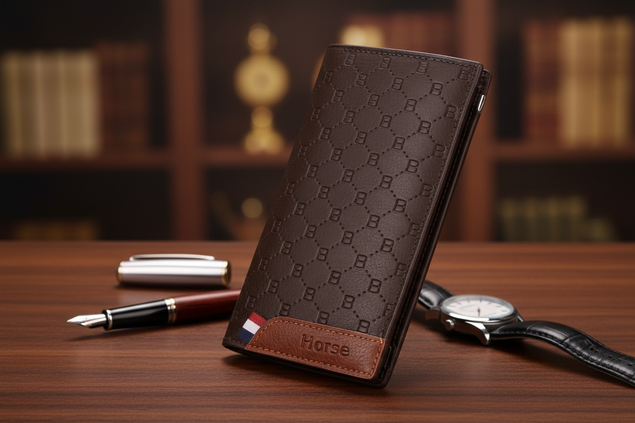 Premium Leather Long Wallet for Men – Stylish Embossed Design Card Holder & Cash Organizer