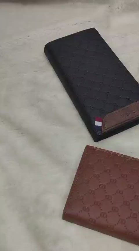 Premium Leather Long Wallet for Men – Stylish Embossed Design Card Holder & Cash Organizer