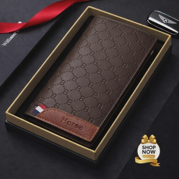Premium Leather Long Wallet for Men – Stylish Embossed Design Card Holder & Cash Organizer