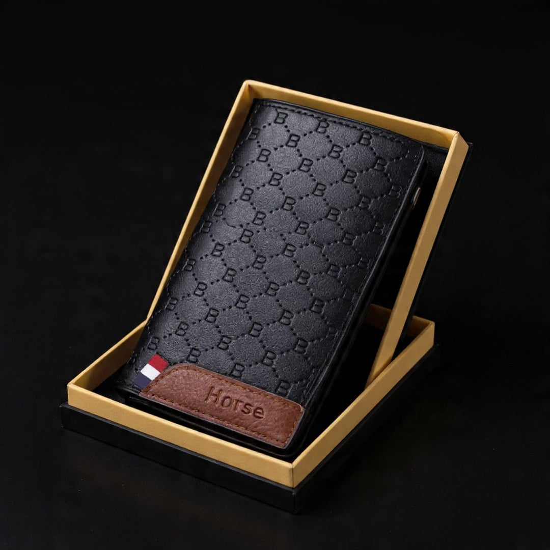 Premium Leather Long Wallet for Men – Stylish Embossed Design Card Holder & Cash Organizer